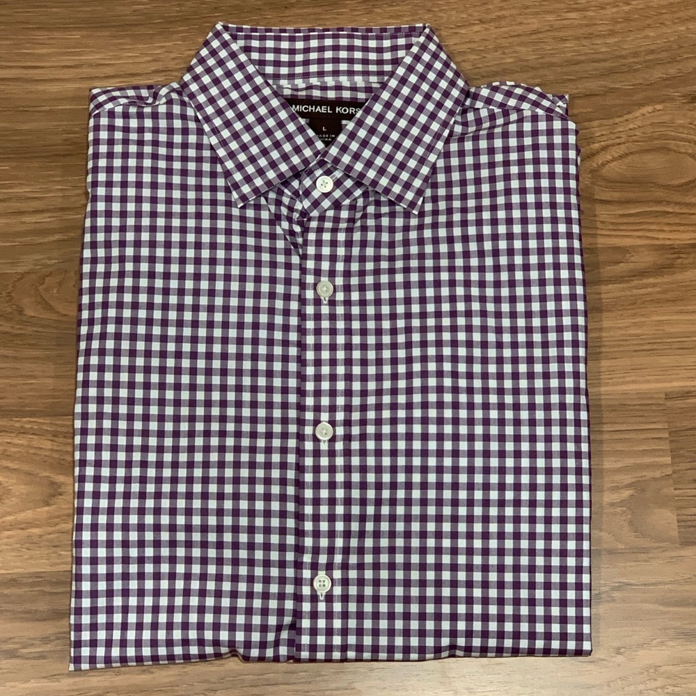 Michael Kors Classic Fit Checkered Dress Shirt L